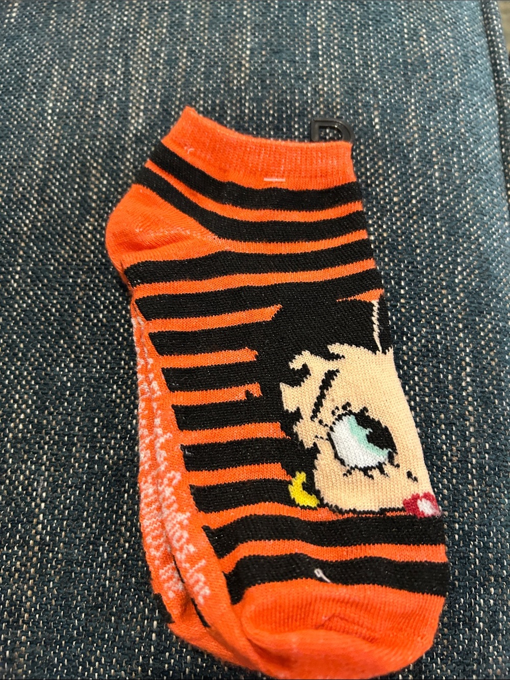 Betty Boop Orange and Black Striped Ankle Socks with Character Motif